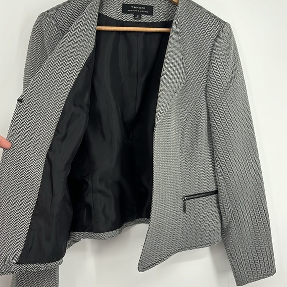 Tahari ASL Open Front Herringbone Cropped Suit Jacket Blazer Women’s Size 12 NWT - Picture 6 of 11